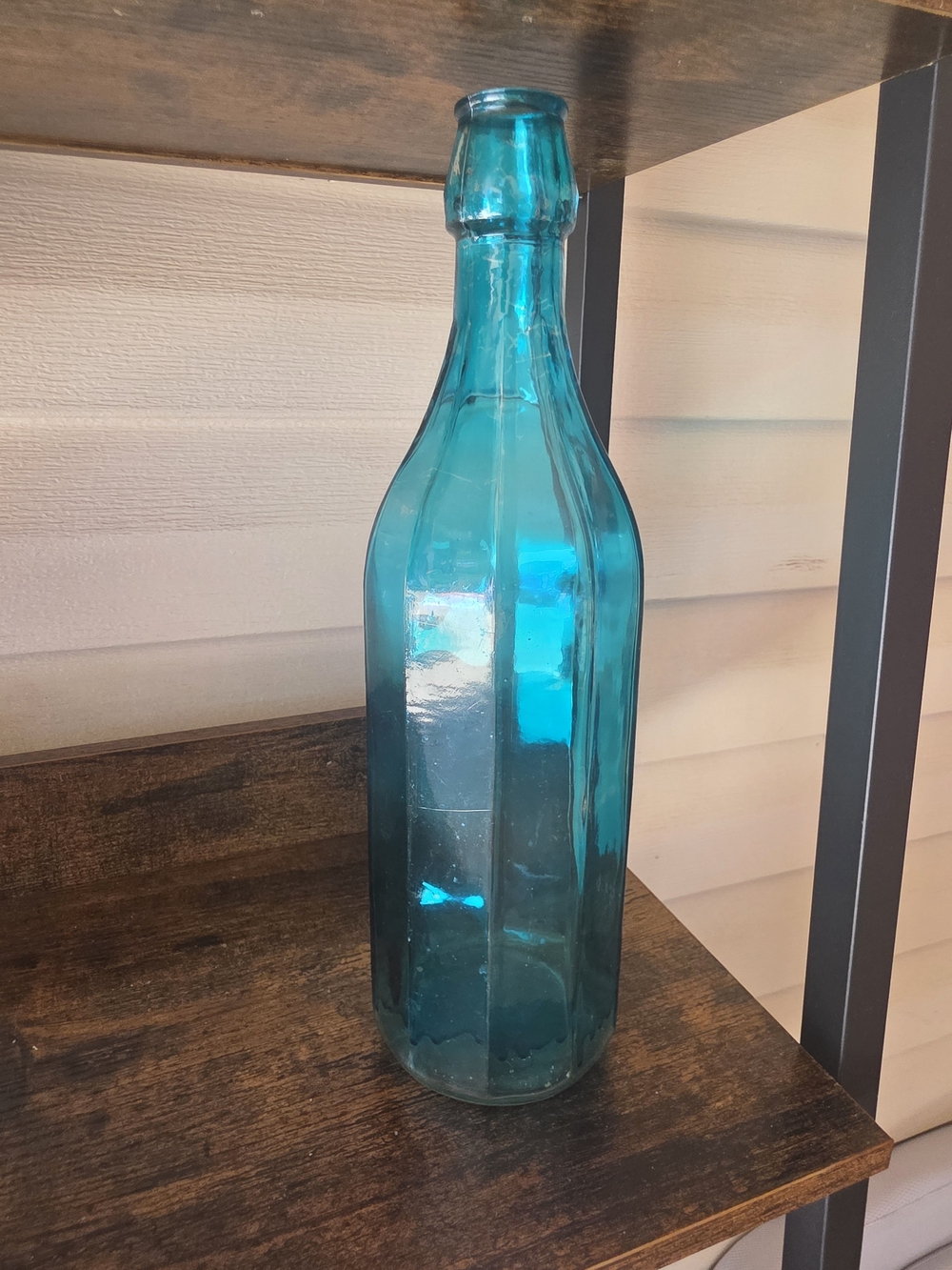 Blue Glass Decorative Bottle Vase - Home Dining Accent